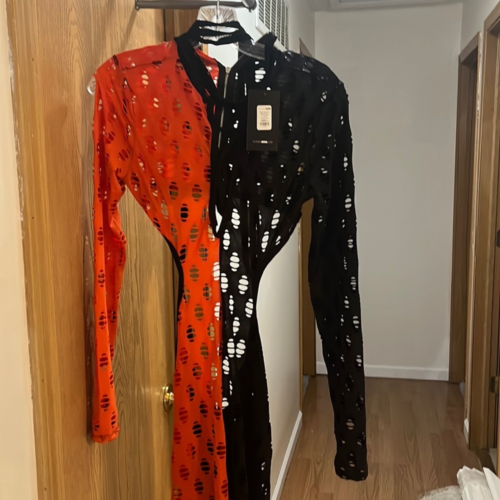 Black an Red see through with holes all over